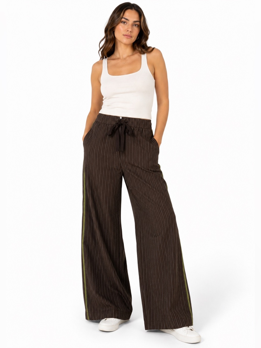 Scotch & Soda Brown Pinstripe Wide Leg Trouser Pant Small workwear career office
